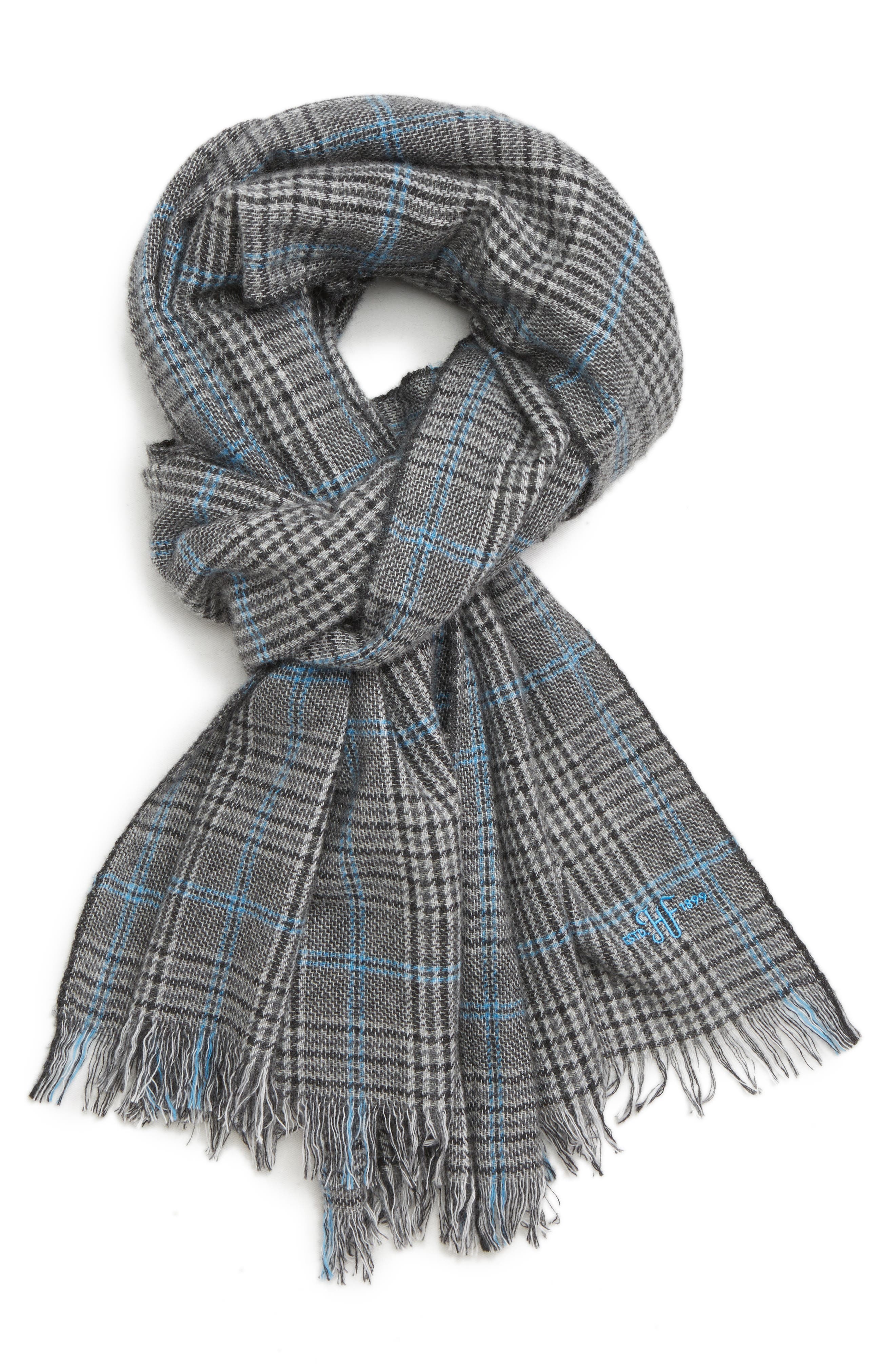 Hickey Freeman Mens Cashmere Windowpane Plaid Scarf